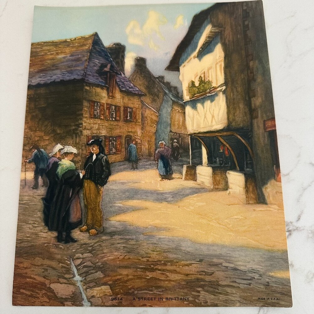 Vintage Calendar Art Print "A Street in Brittany"